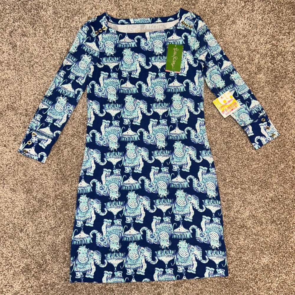 NWT‎ Lilly Pulitzer Sophie Dress Deep Indigo Joy Ride Women XXS Elephant UPF 50+